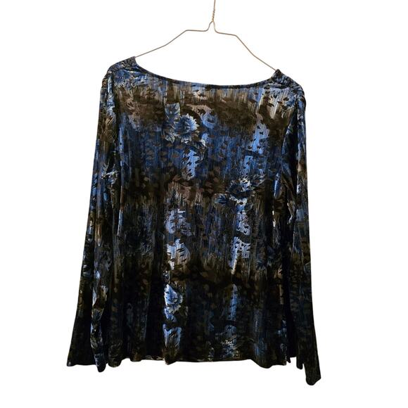 Vtg Y2K Floral Burn Out Velvet Long Sleeve Cowl Neck Blouse Sz XSP WhimsiGoth - Picture 2 of 6